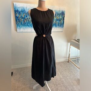 NWT - Black Linen Cutout Midi Dress